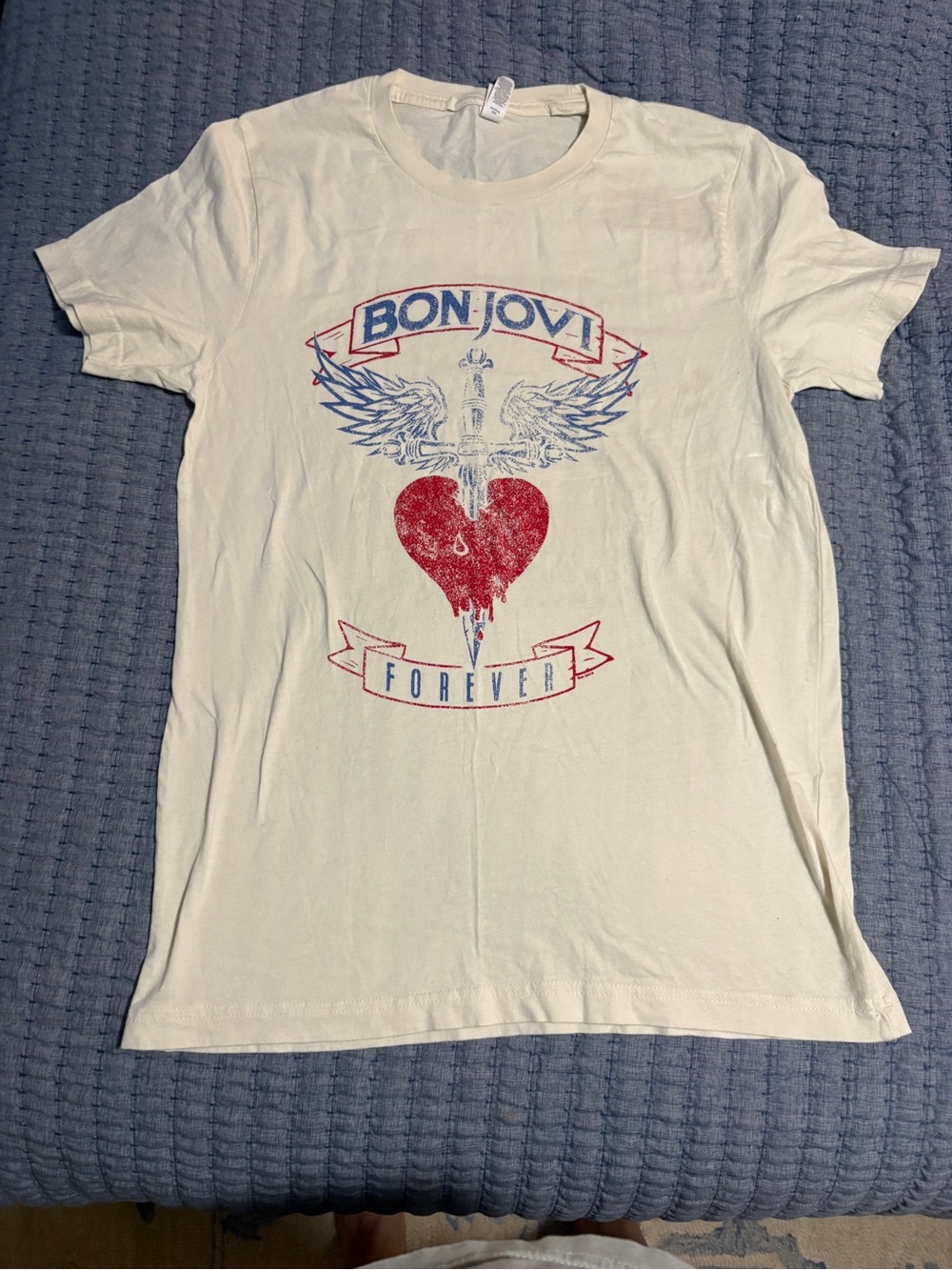 Bella Canvas Cream Tee with Red & Blue Graphic